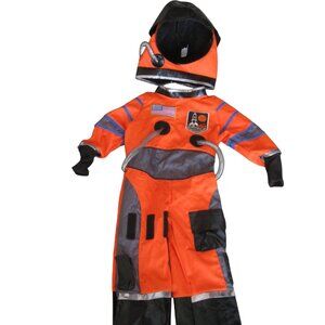 Astronaut Orange Costume w Helmet Child 3-4 Halloween Flight Suit USA Flag NASA
